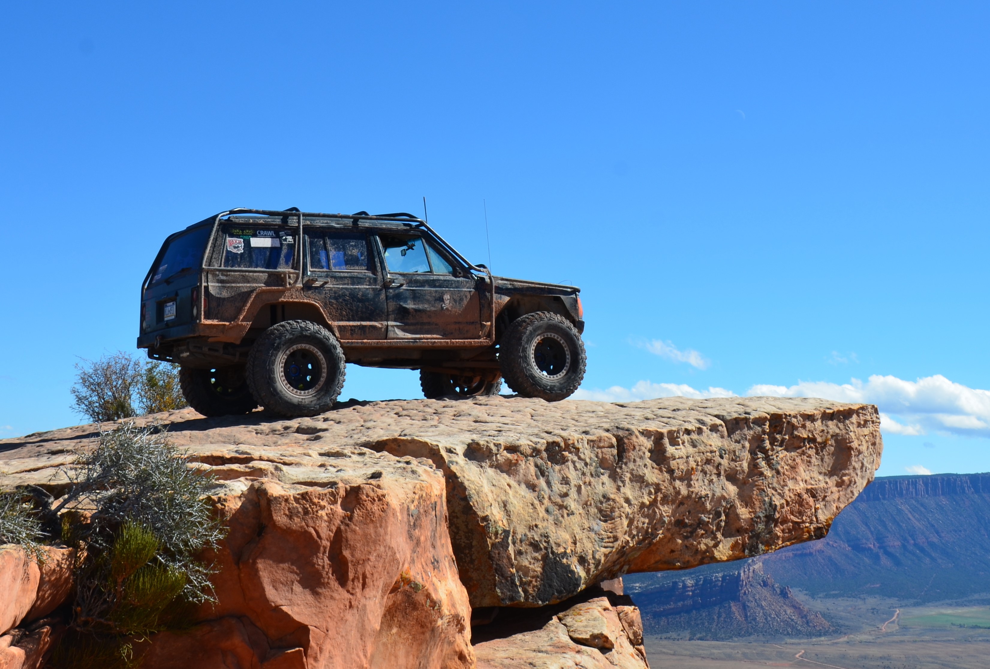 XJ on a cliff